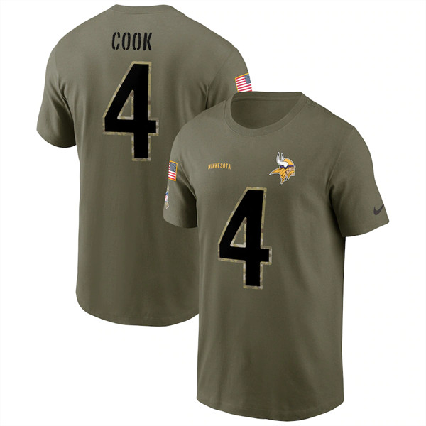 Men's Minnesota Vikings #4 Dalvin Cook 2022 Olive Salute to Service T-Shirt - Click Image to Close